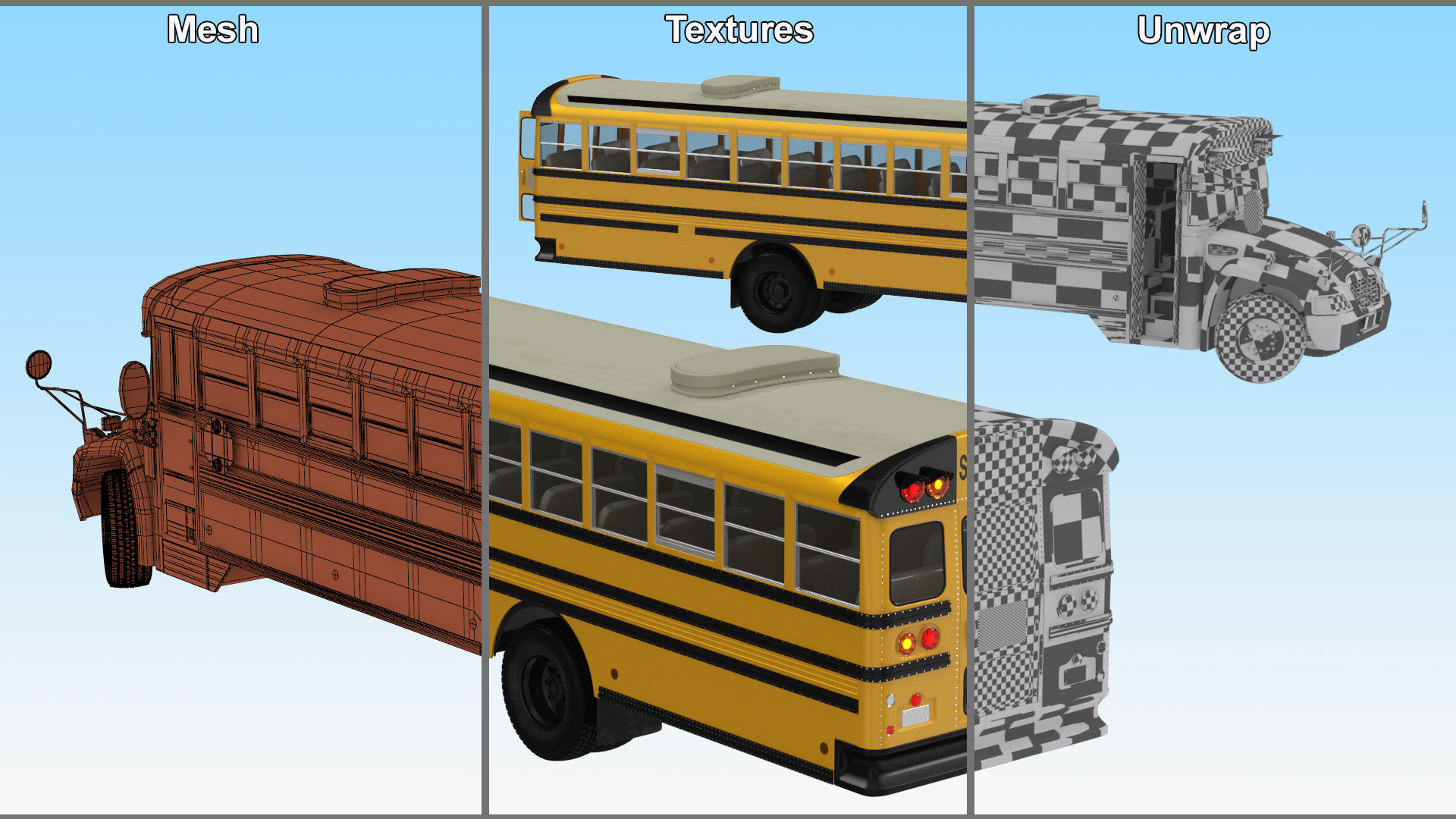 3D model American School Bus Rigged for Cinema 4D