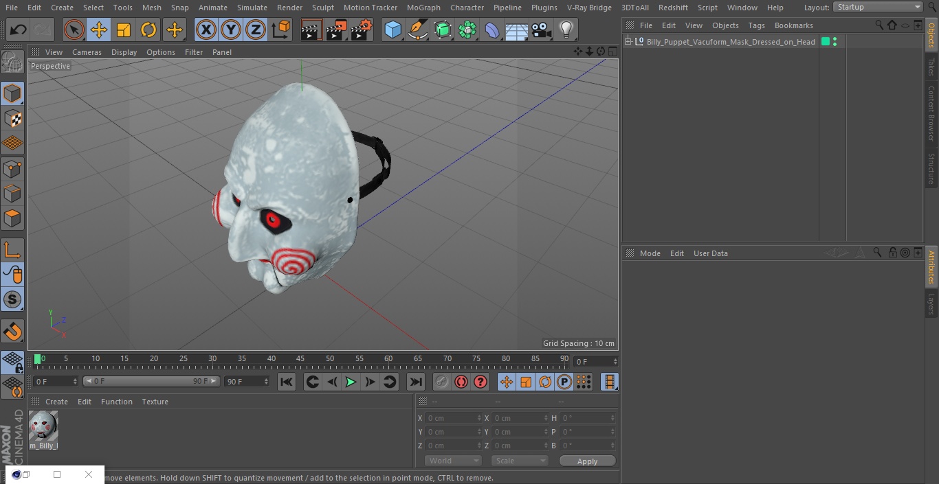 Billy Puppet Vacuform Mask Dressed on Head 3D