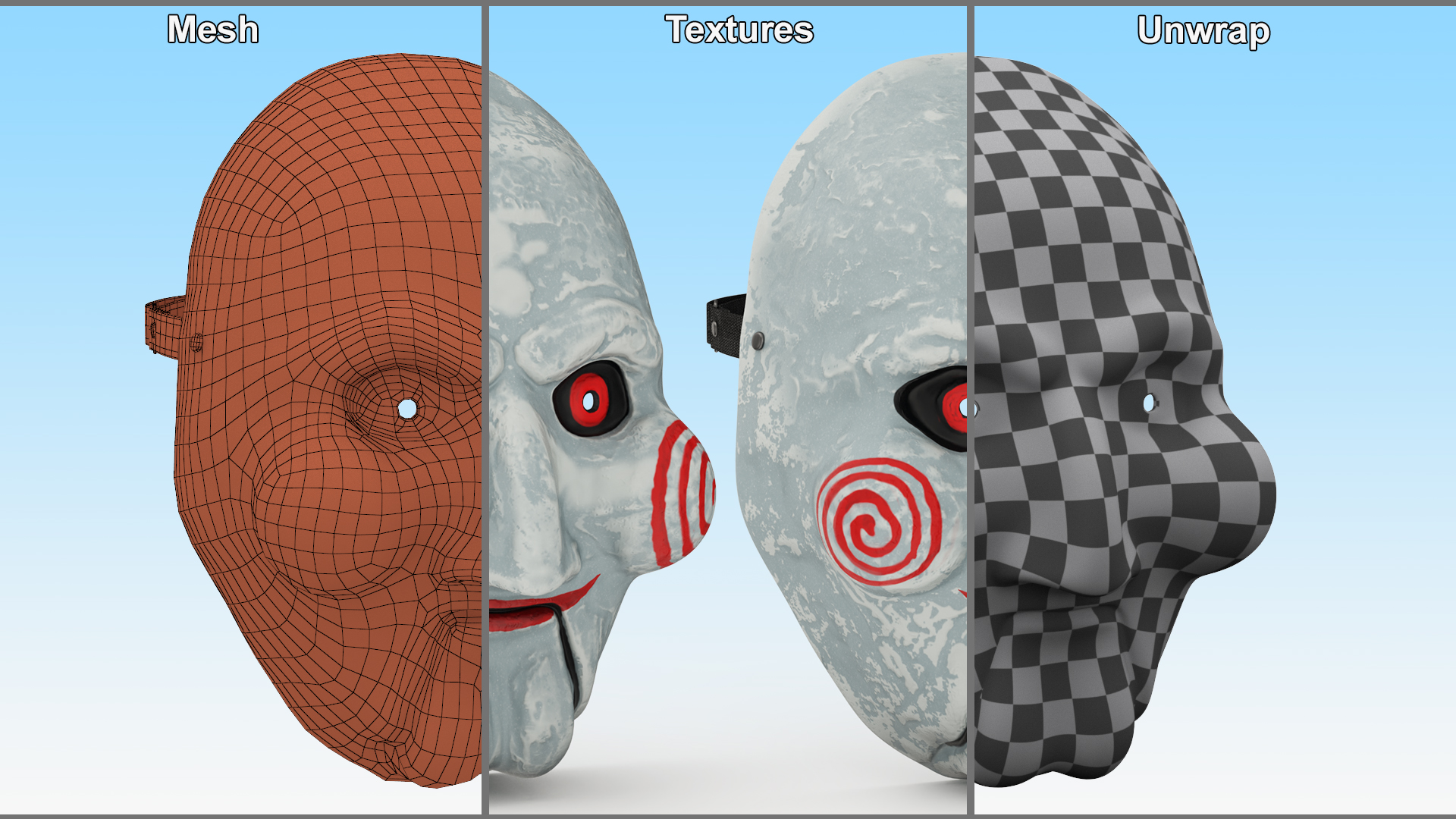 Billy Puppet Vacuform Mask Dressed on Head 3D