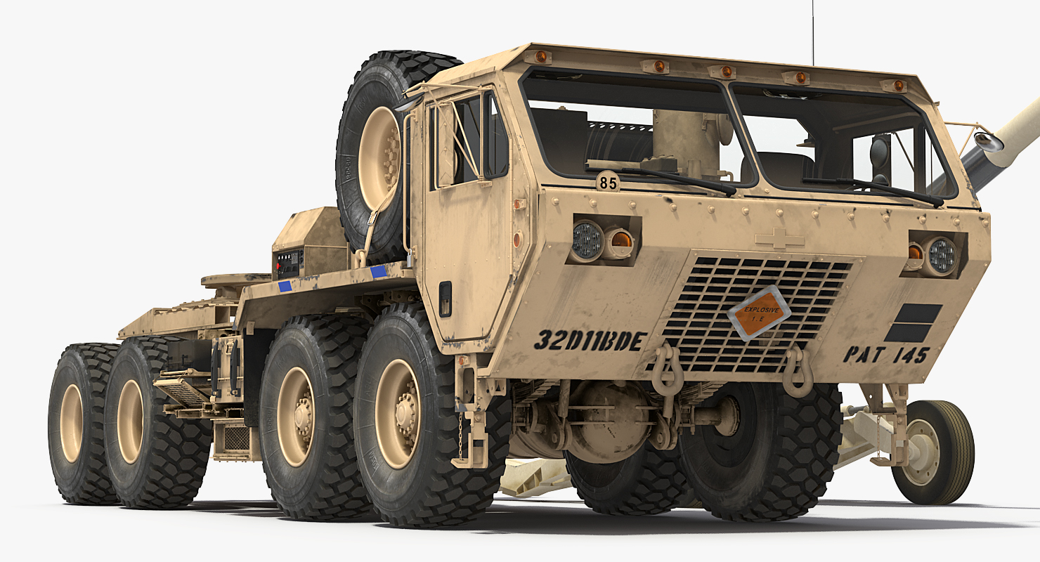 3D Desert Oshkosh HEMTT Towing M777 Howitzer Rigged model