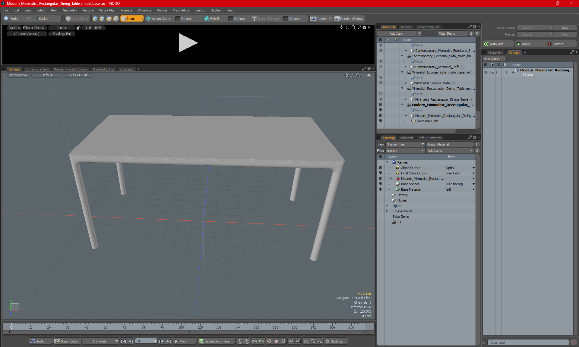 Modern Minimalist Rectangular Dining Table 3D