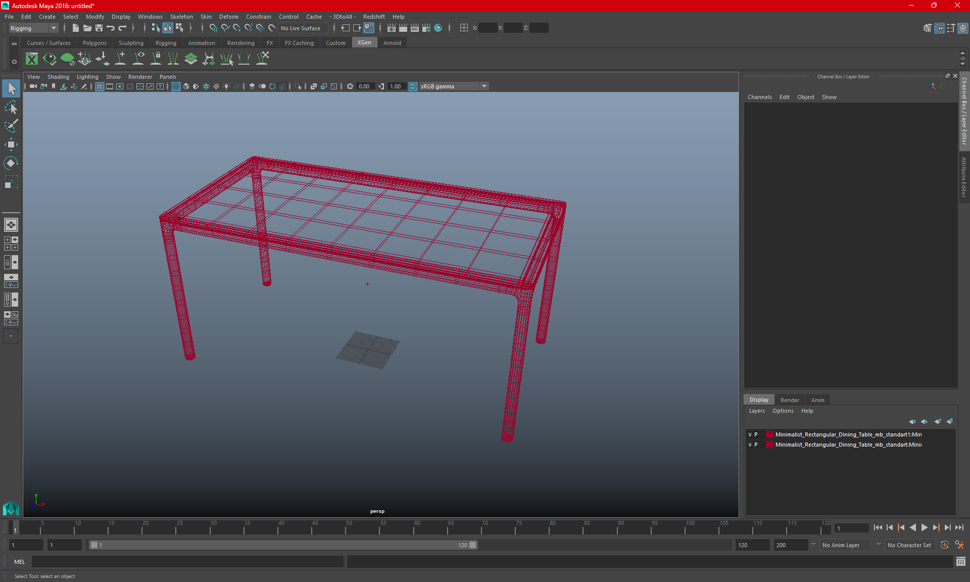 Modern Minimalist Rectangular Dining Table 3D