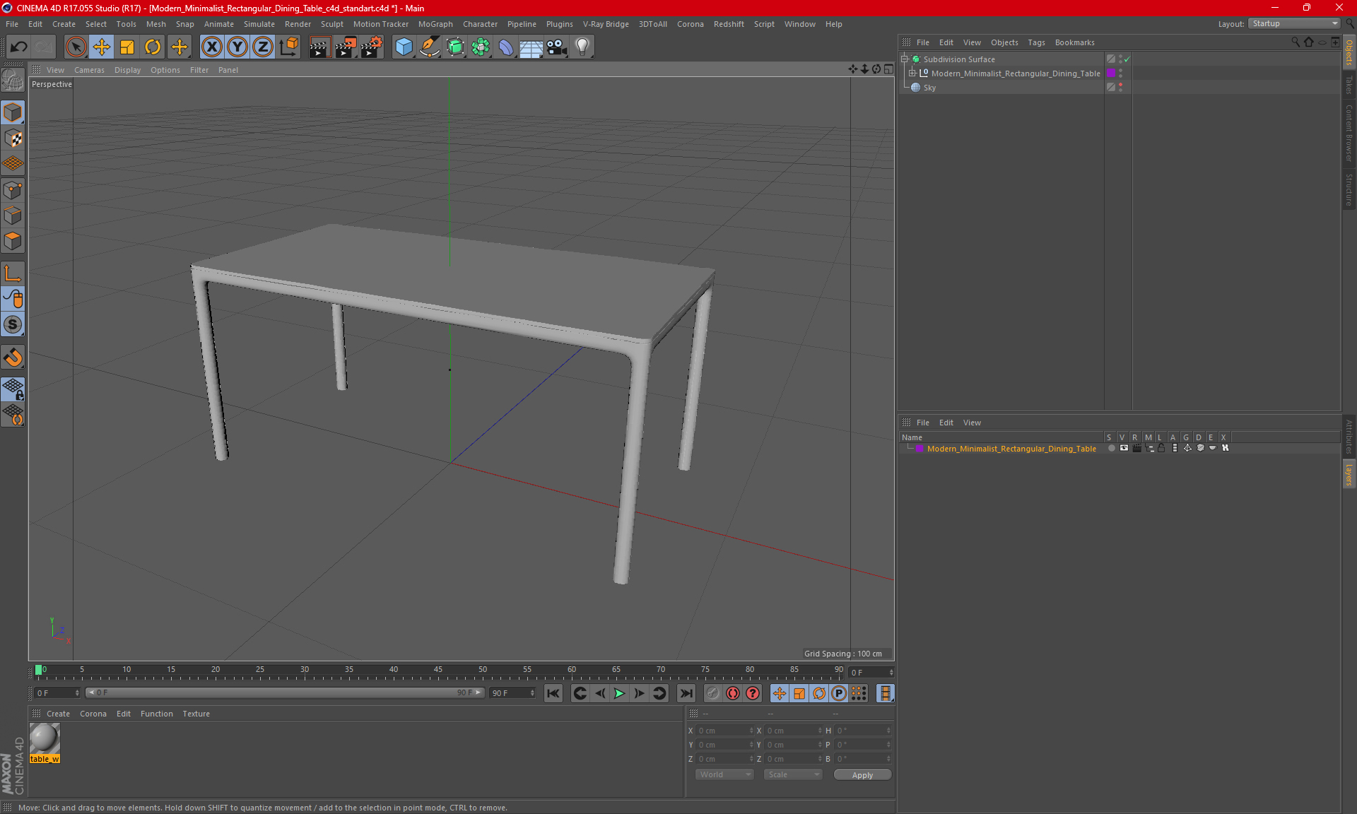 Modern Minimalist Rectangular Dining Table 3D