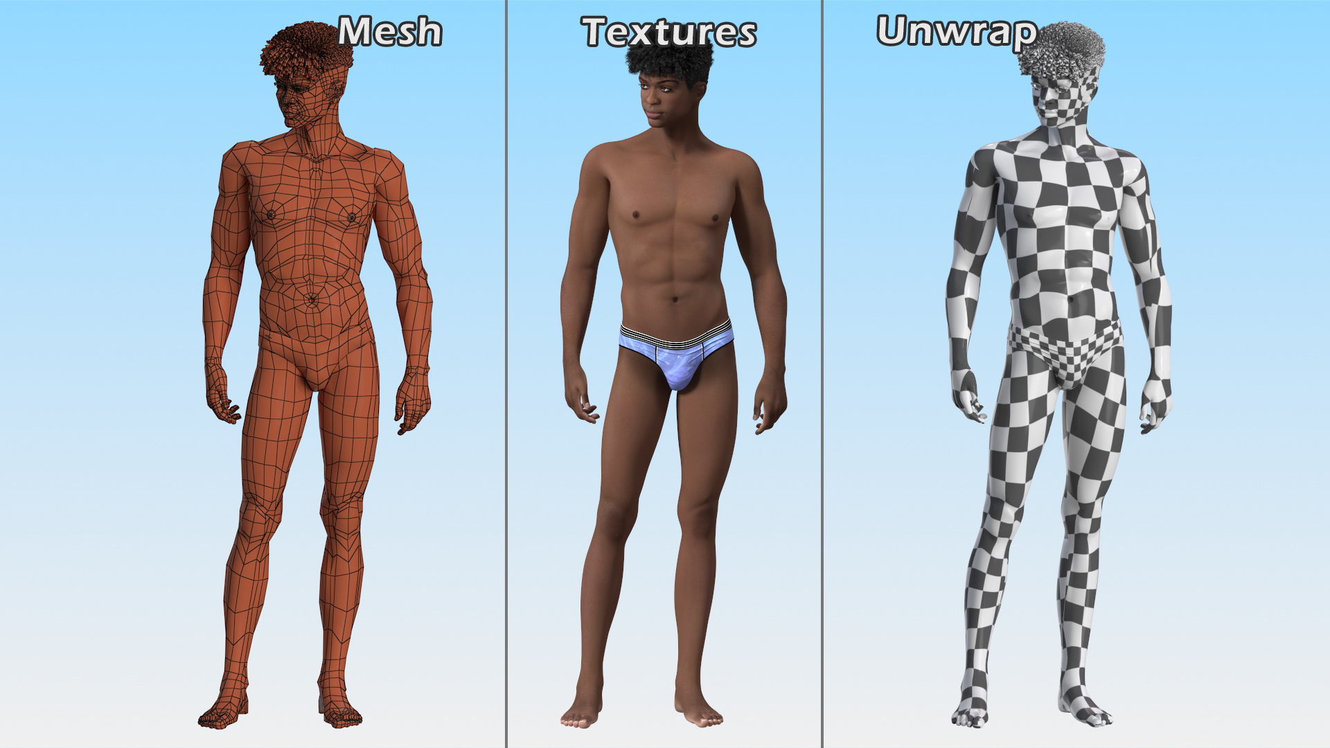 3D model Dark Skin Young Man Stand Pose