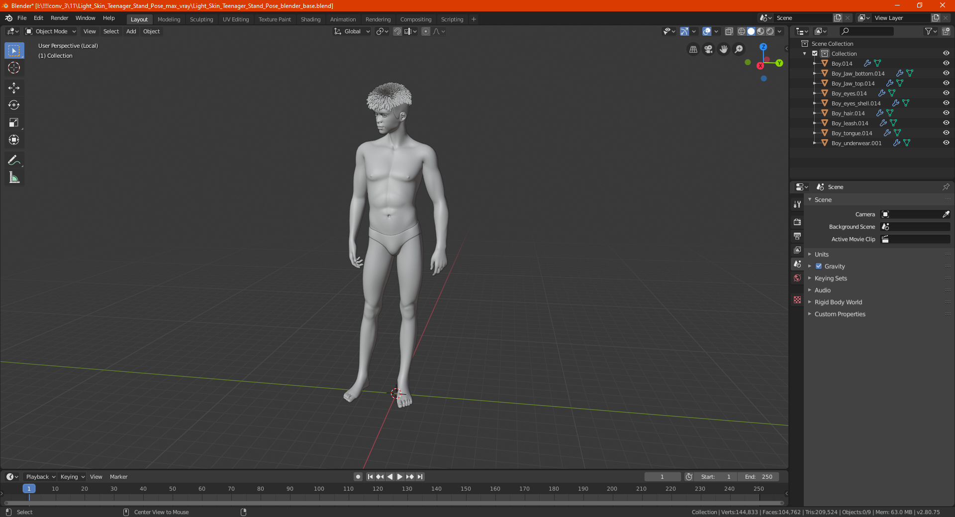 3D model Dark Skin Young Man Stand Pose