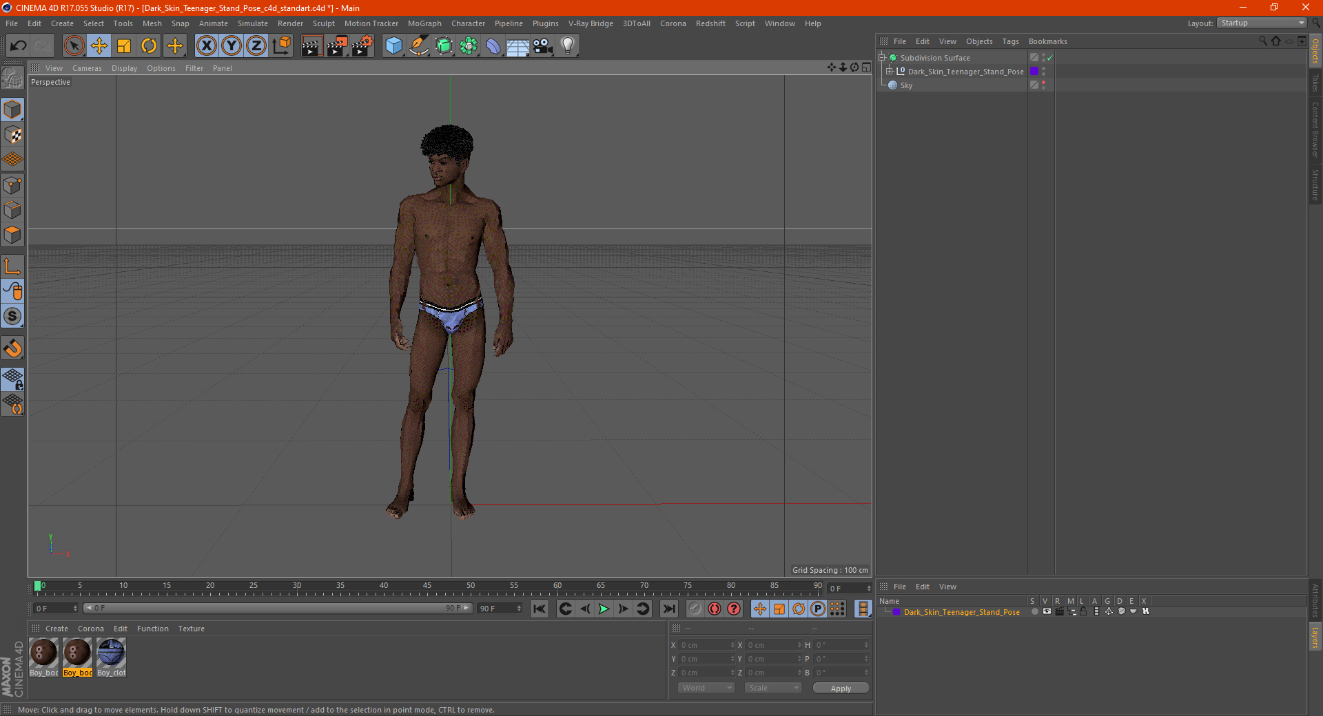 3D model Dark Skin Young Man Stand Pose