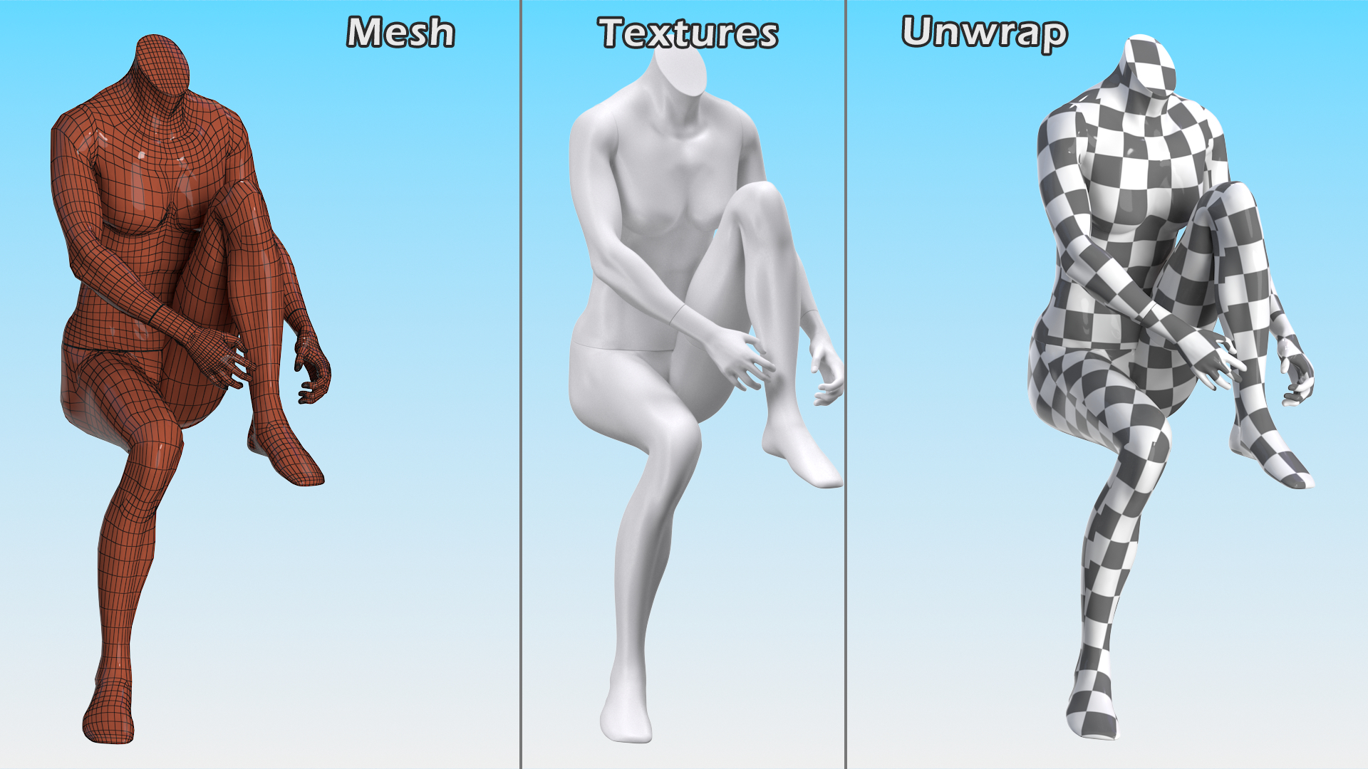 White Sports Mannequin Female Sitting 3D
