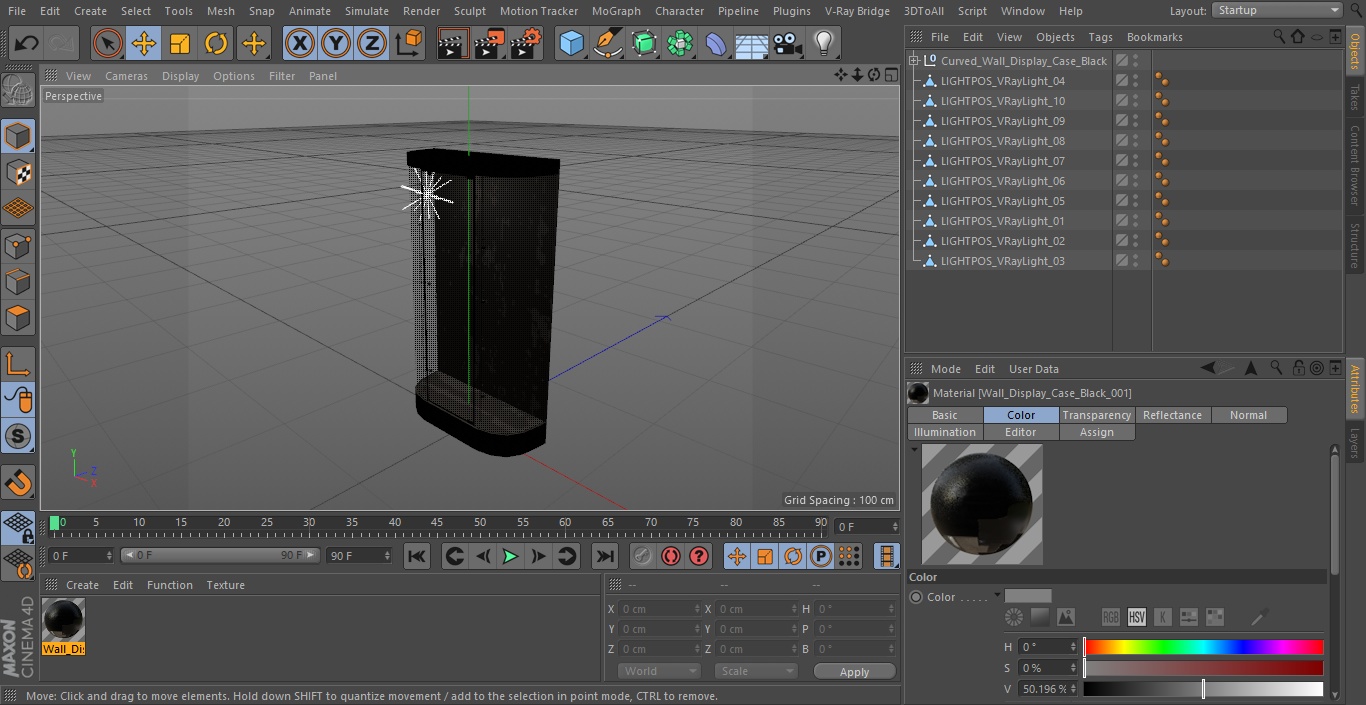 3D model Curved Wall Display Case Black