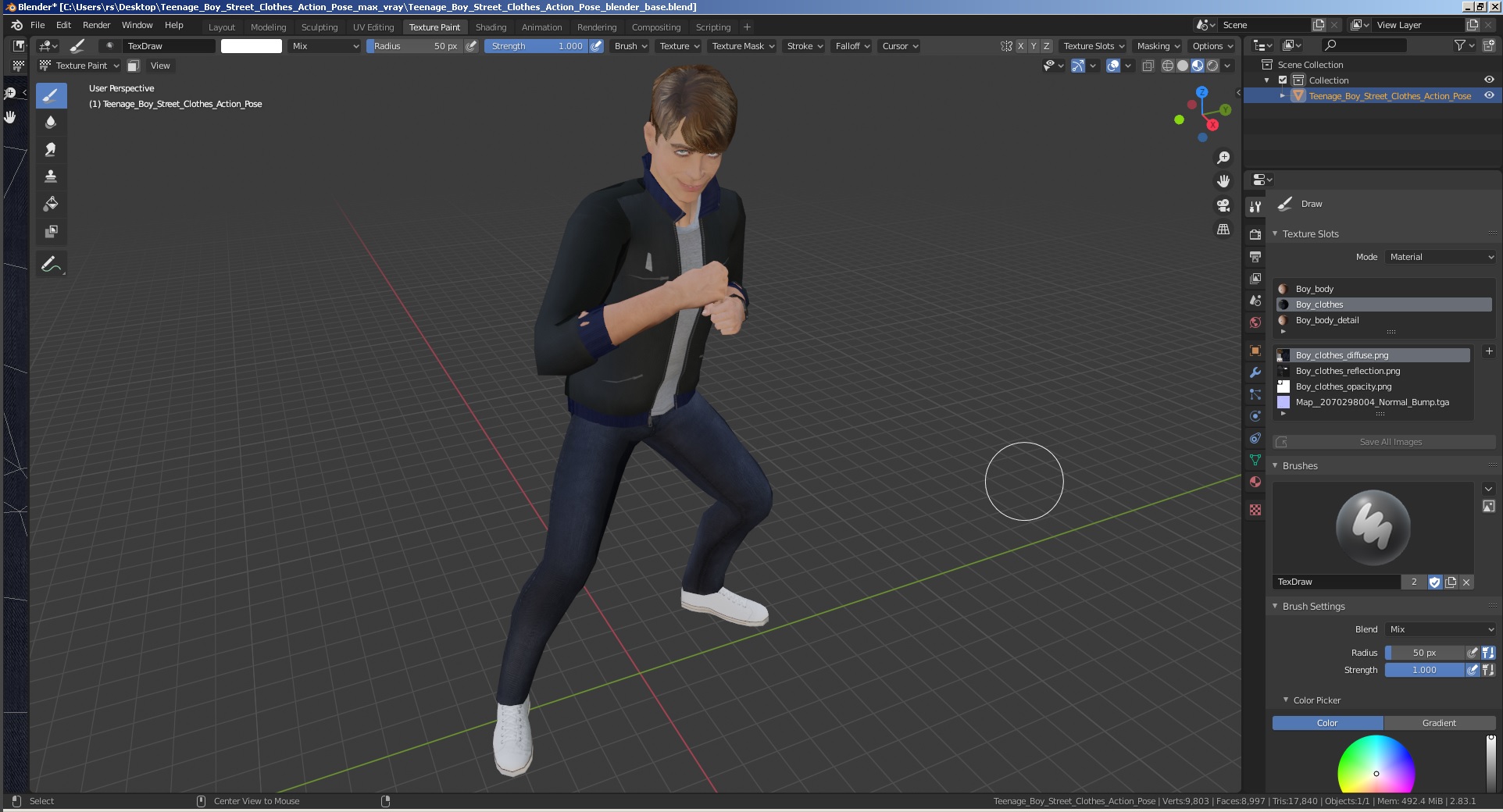 3D Teenage Boy Street Clothes Action Pose model