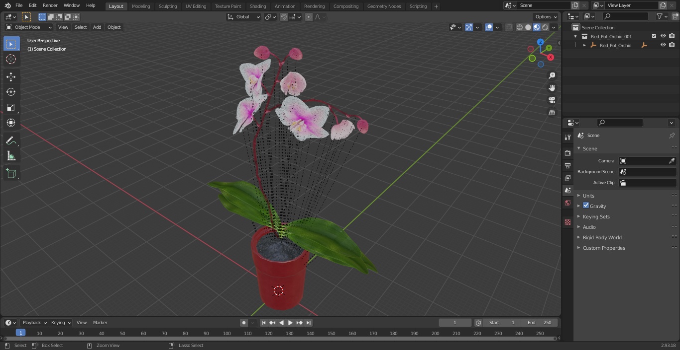Red Pot Orchid 3D model