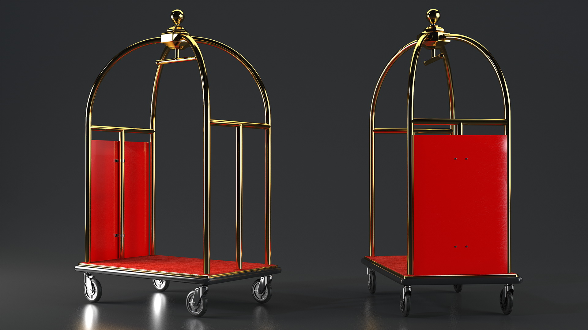 3D Gold Luxury Hotel Luggage Trolley Cart model