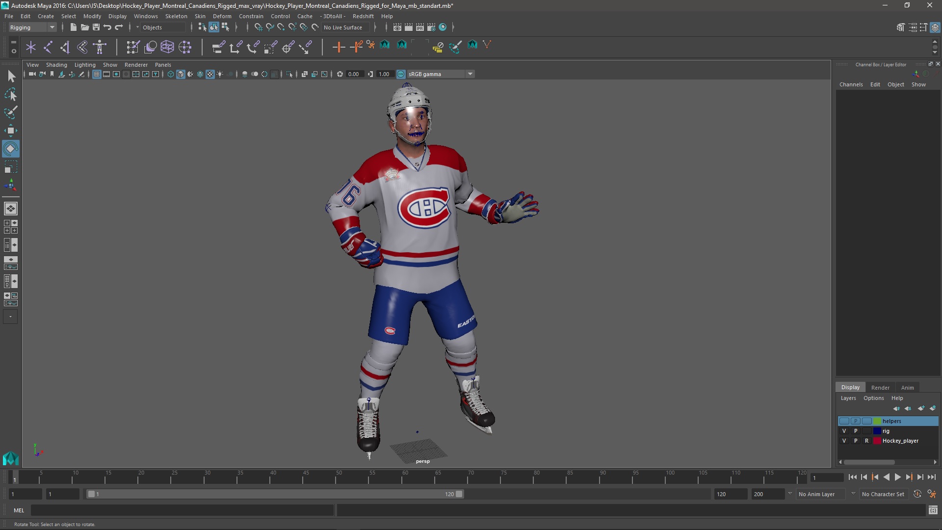 3D Hockey Player Montreal Canadiens Rigged for Maya model