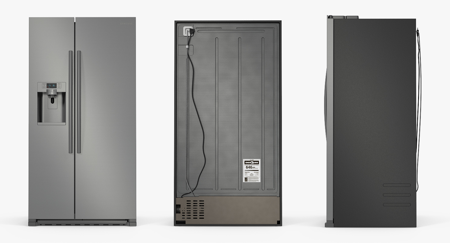 3D Samsung Stainless Side By Side Refrigerator model