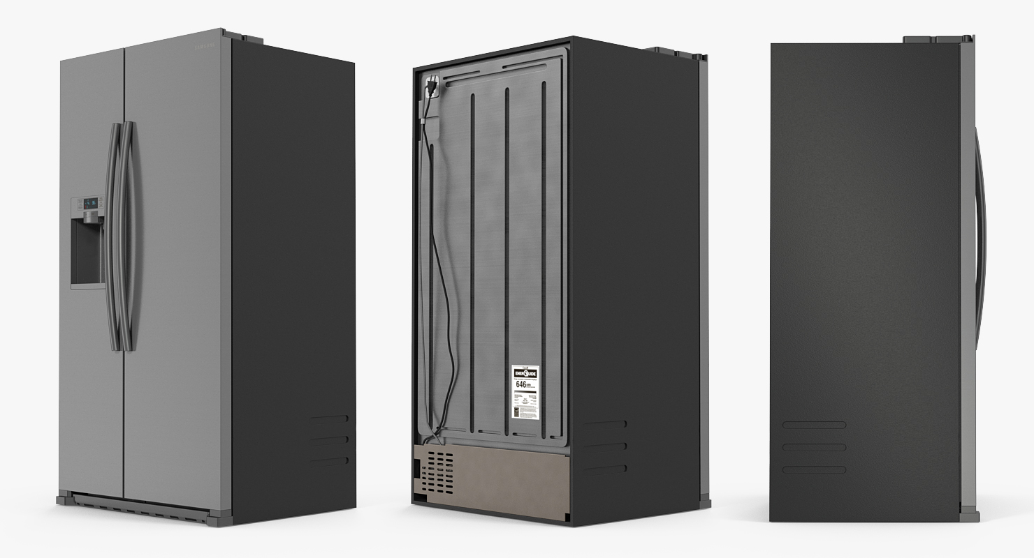 3D Samsung Stainless Side By Side Refrigerator model