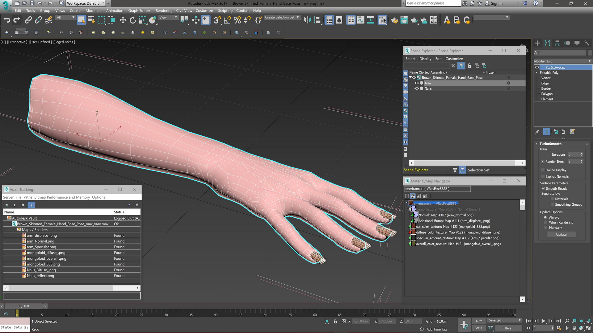 3D model Brown Skinned Female Hand Base Pose