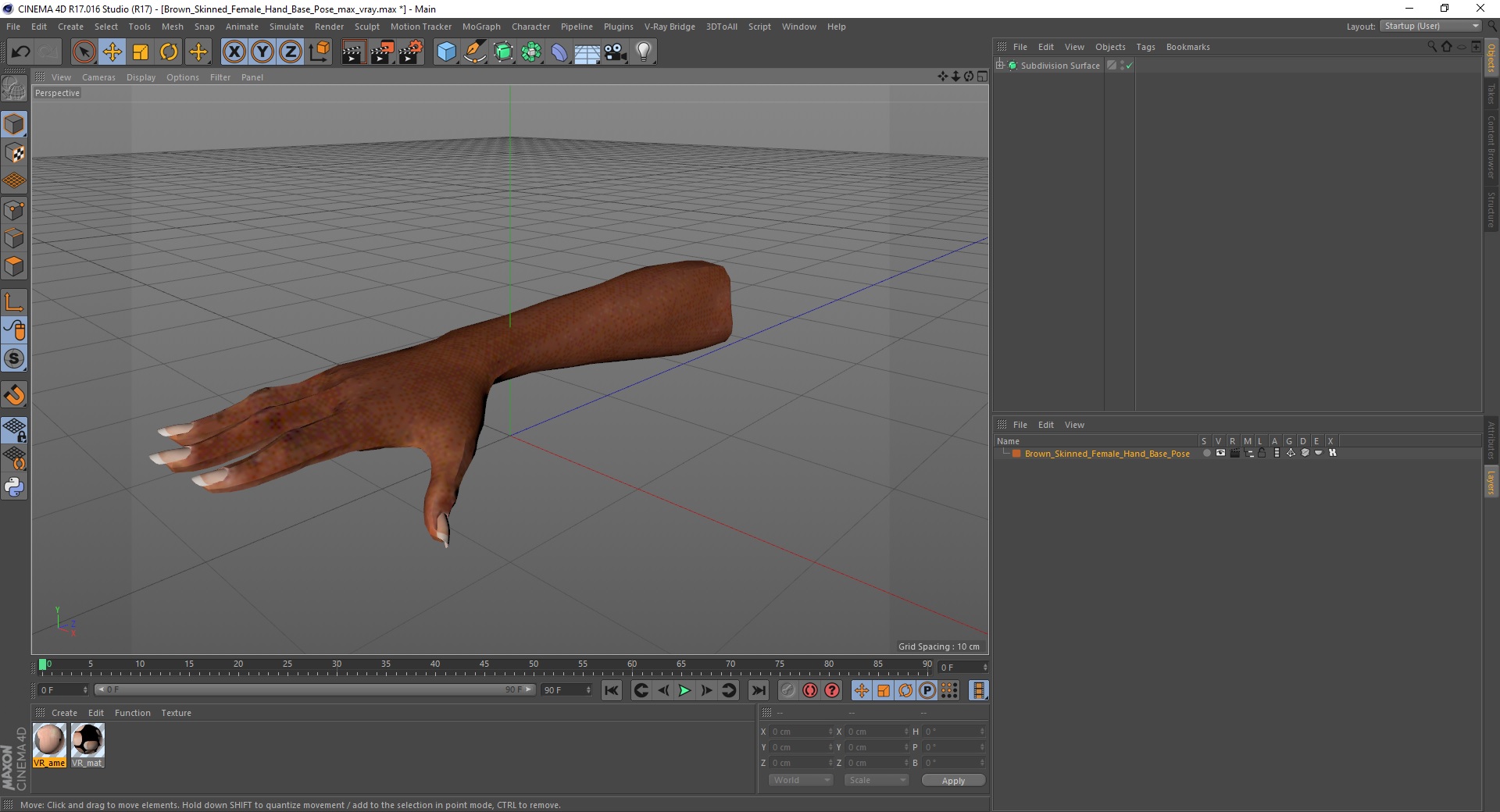 3D model Brown Skinned Female Hand Base Pose