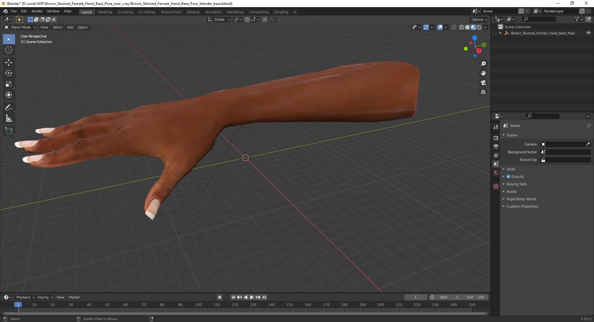 3D model Brown Skinned Female Hand Base Pose