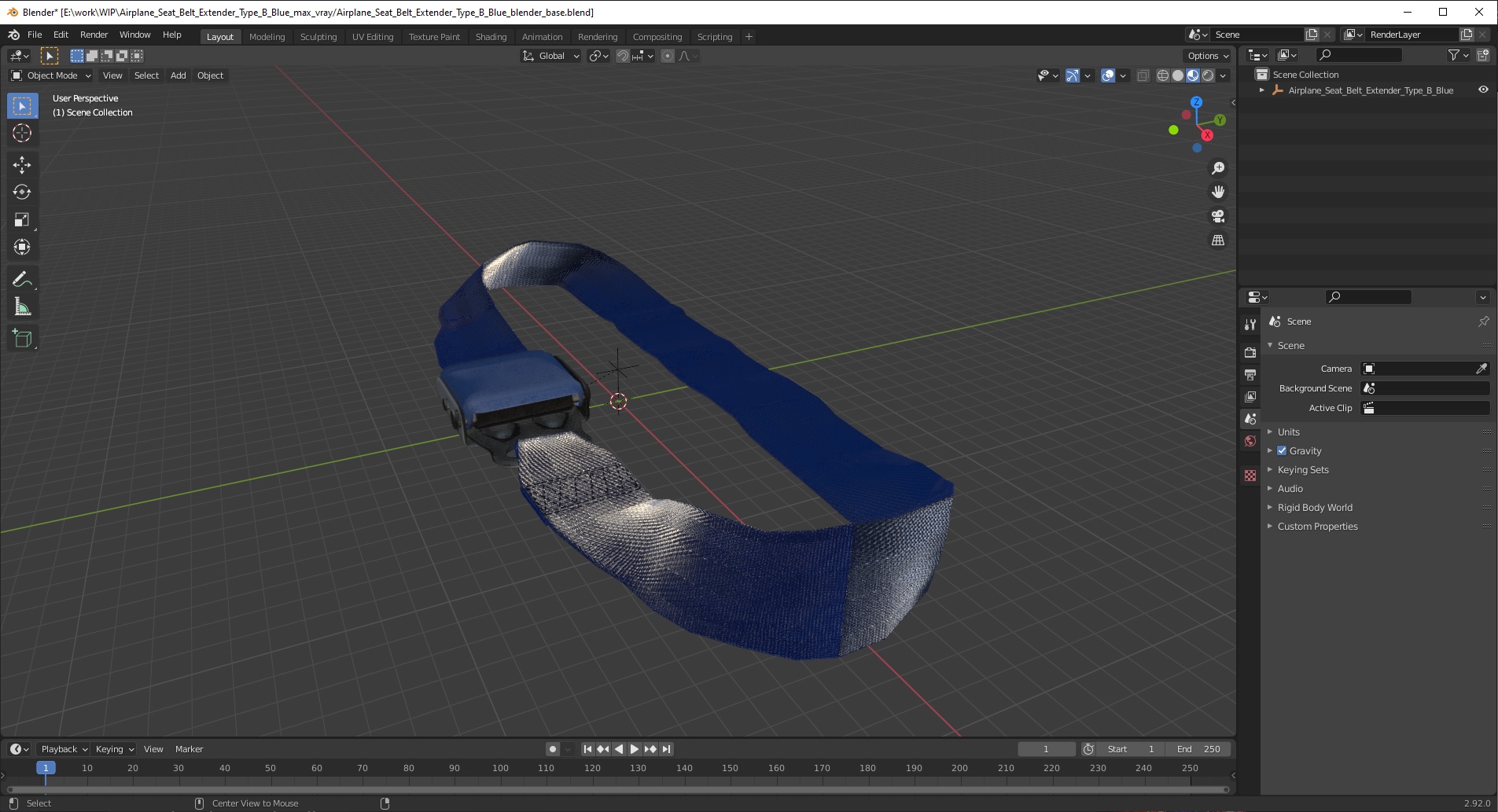 Airplane Seat Belt Extender Type B Blue 3D model