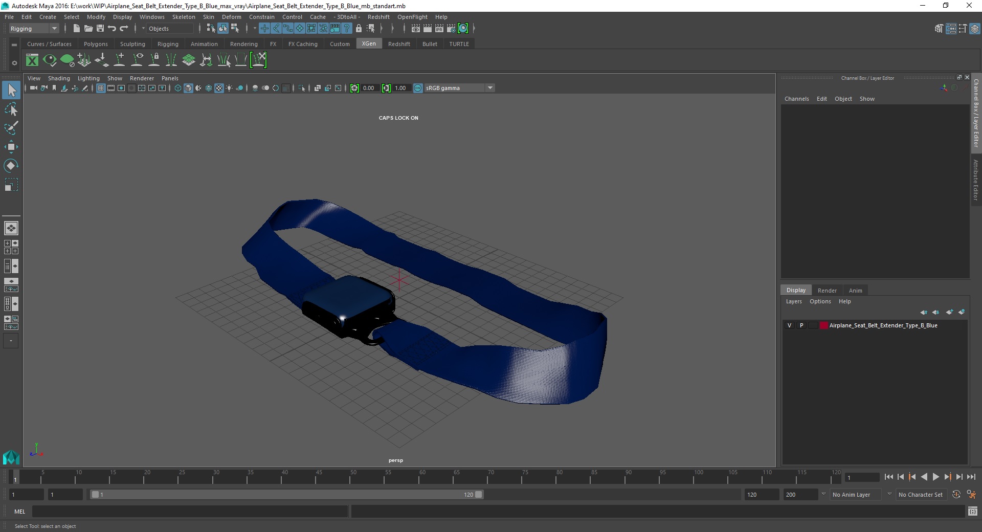 Airplane Seat Belt Extender Type B Blue 3D model