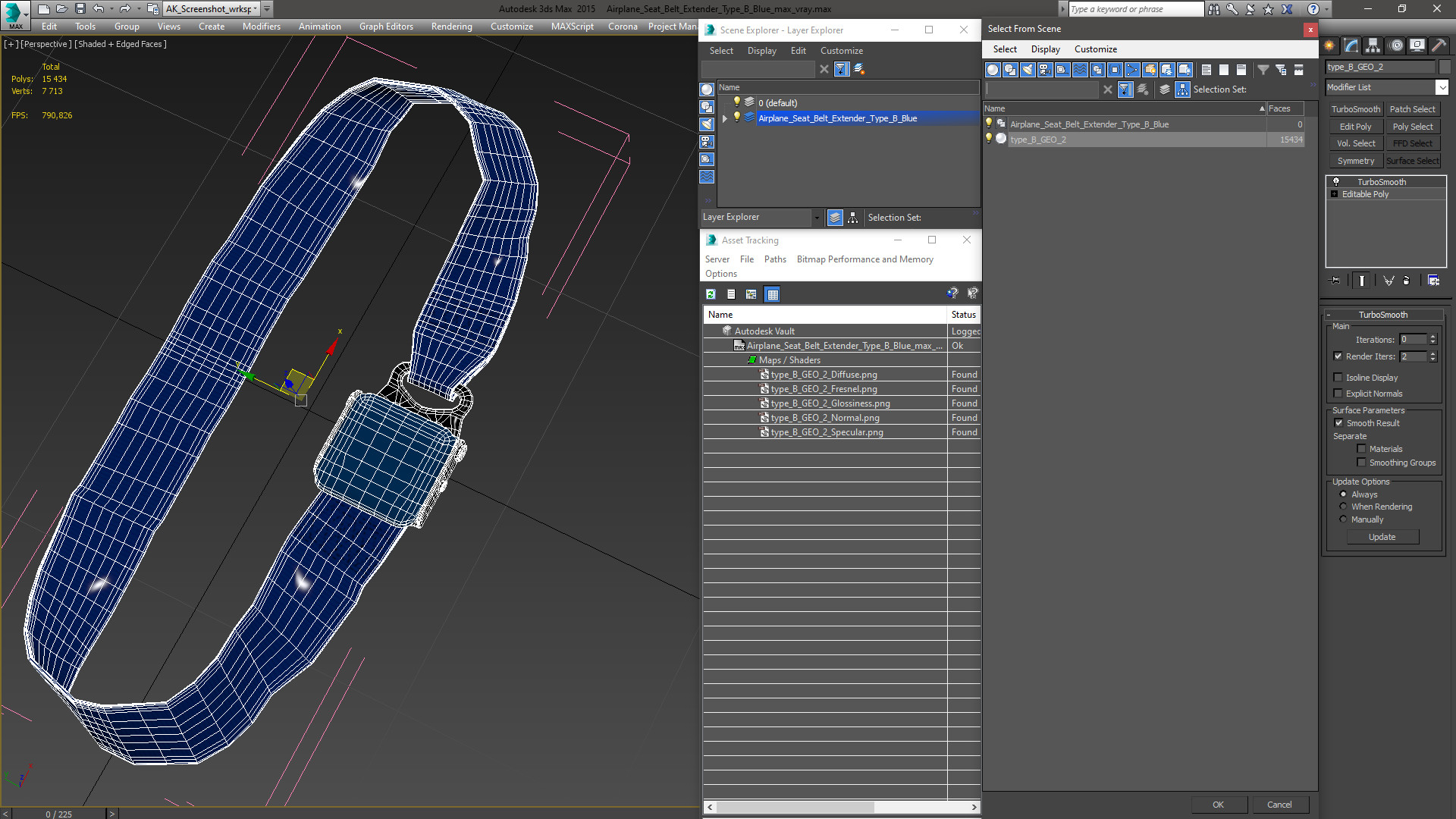 Airplane Seat Belt Extender Type B Blue 3D model