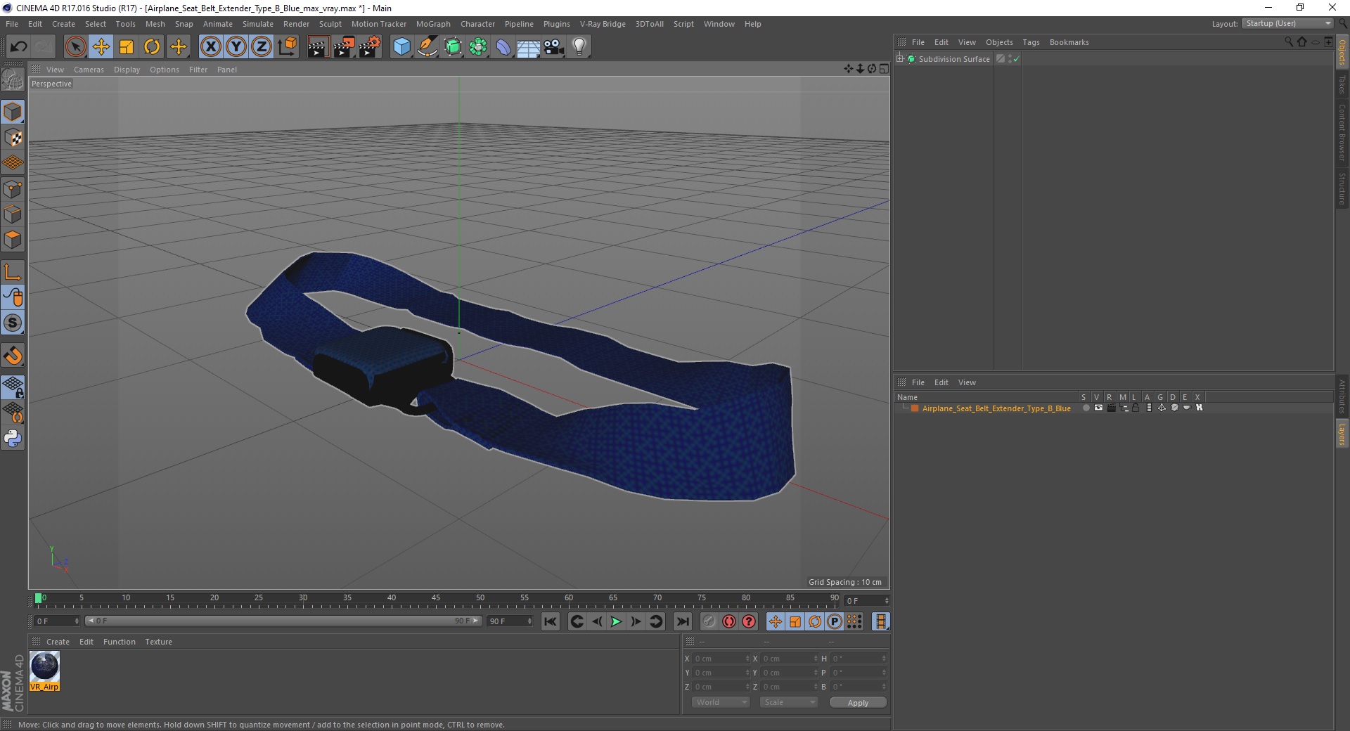 Airplane Seat Belt Extender Type B Blue 3D model