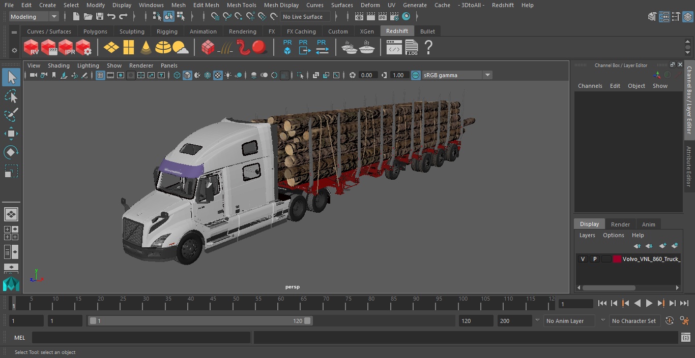 3D model Volvo VNL 860 Truck with Logging Trailer