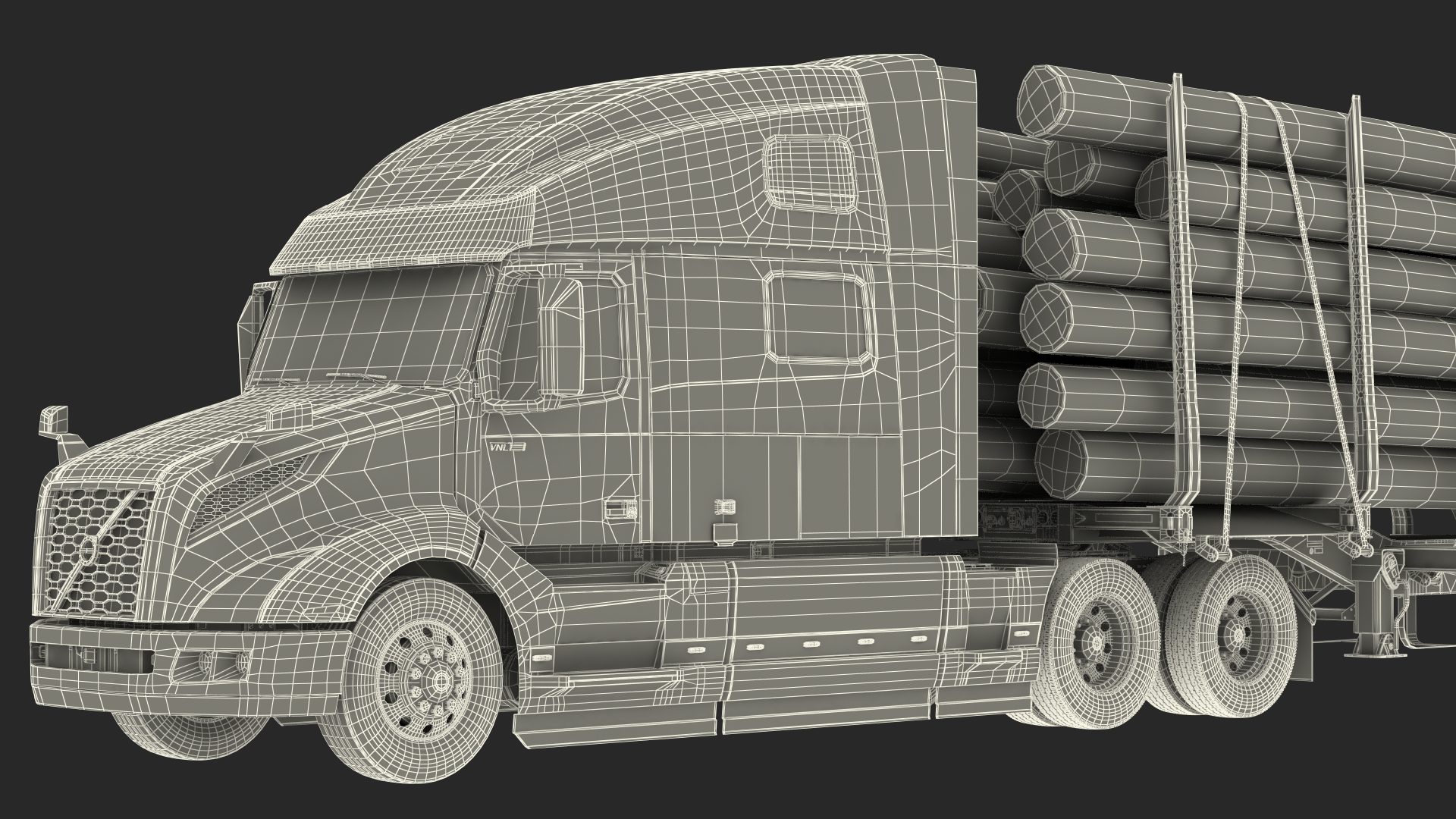 3D model Volvo VNL 860 Truck with Logging Trailer