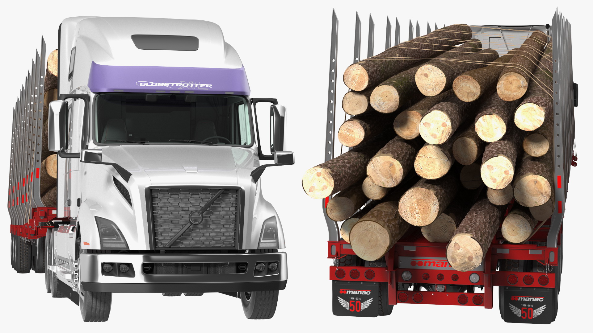 3D model Volvo VNL 860 Truck with Logging Trailer