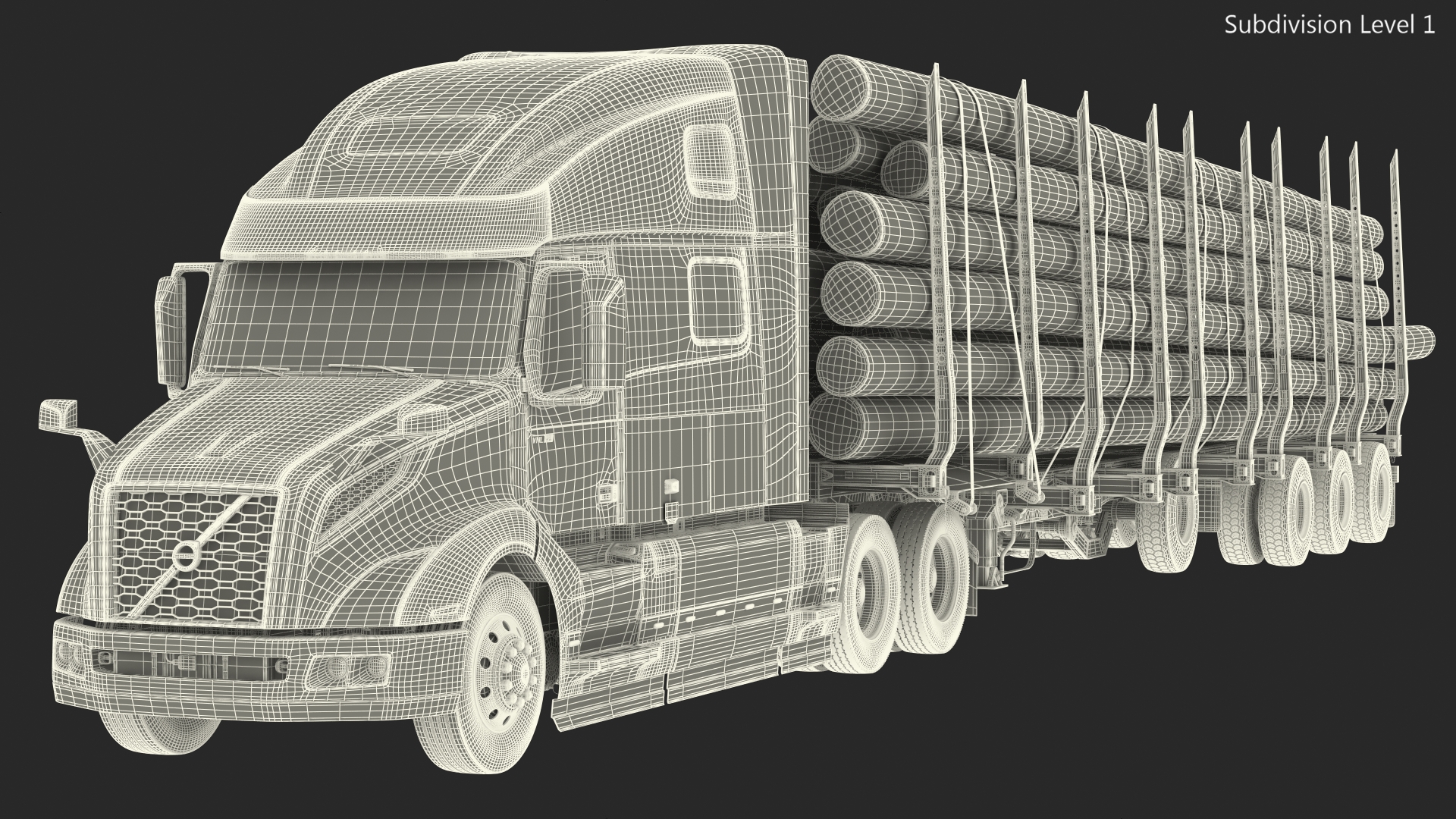3D model Volvo VNL 860 Truck with Logging Trailer