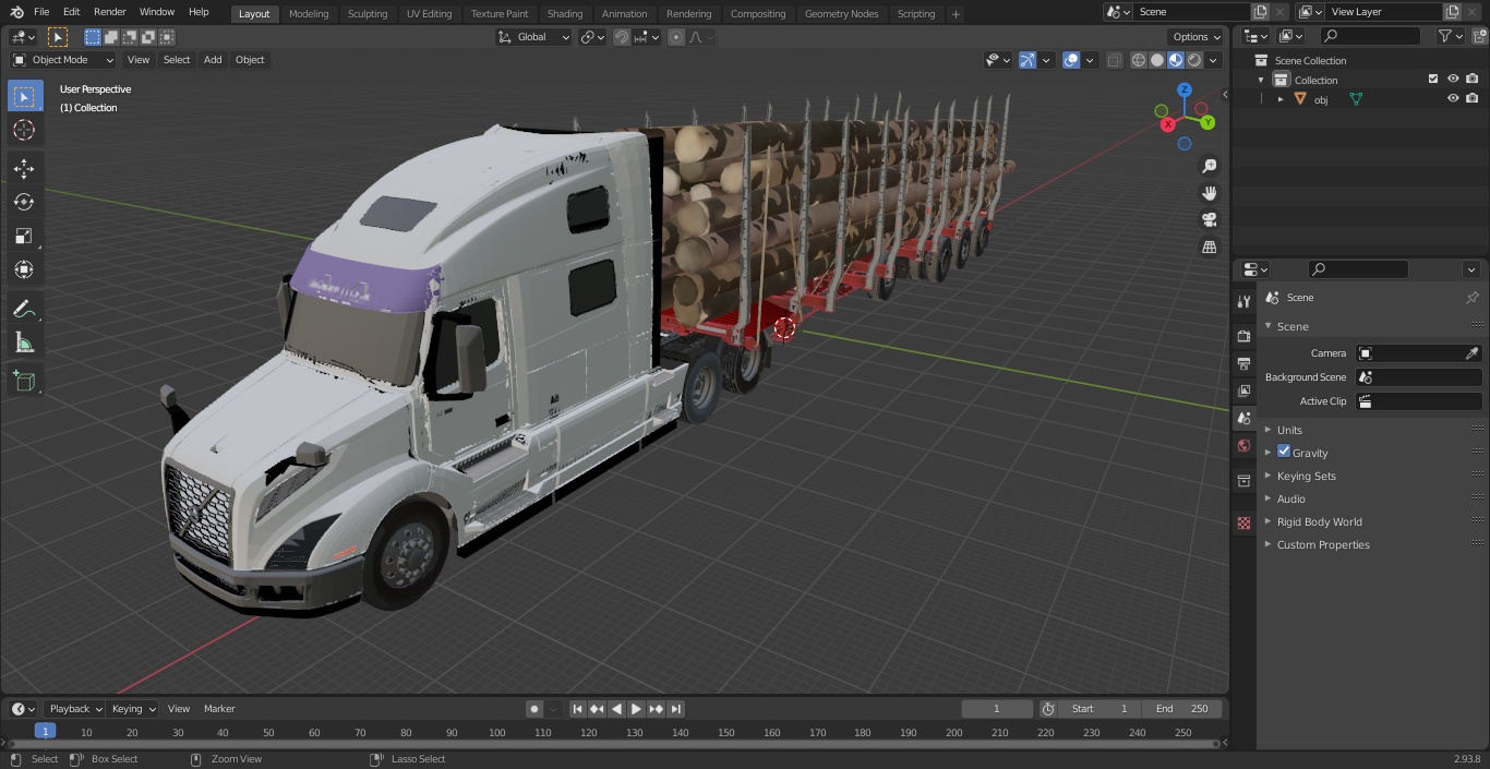 3D model Volvo VNL 860 Truck with Logging Trailer