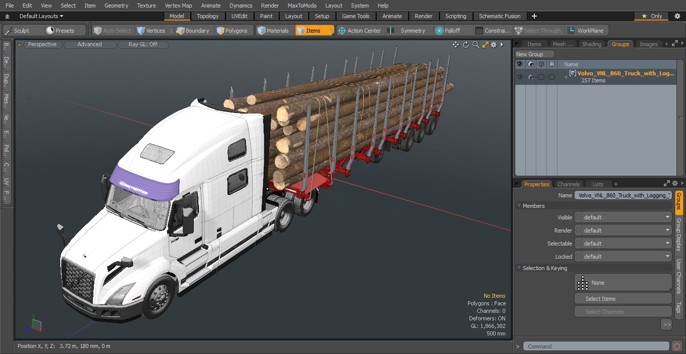 3D model Volvo VNL 860 Truck with Logging Trailer