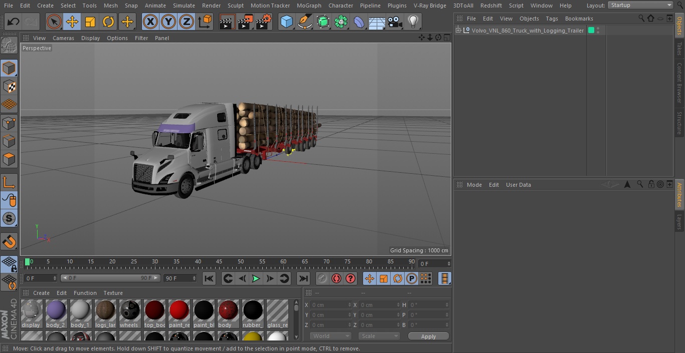3D model Volvo VNL 860 Truck with Logging Trailer