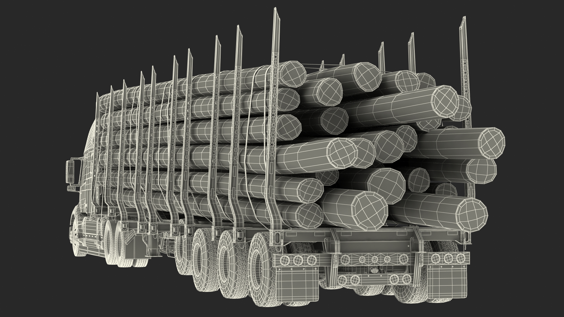 3D model Volvo VNL 860 Truck with Logging Trailer