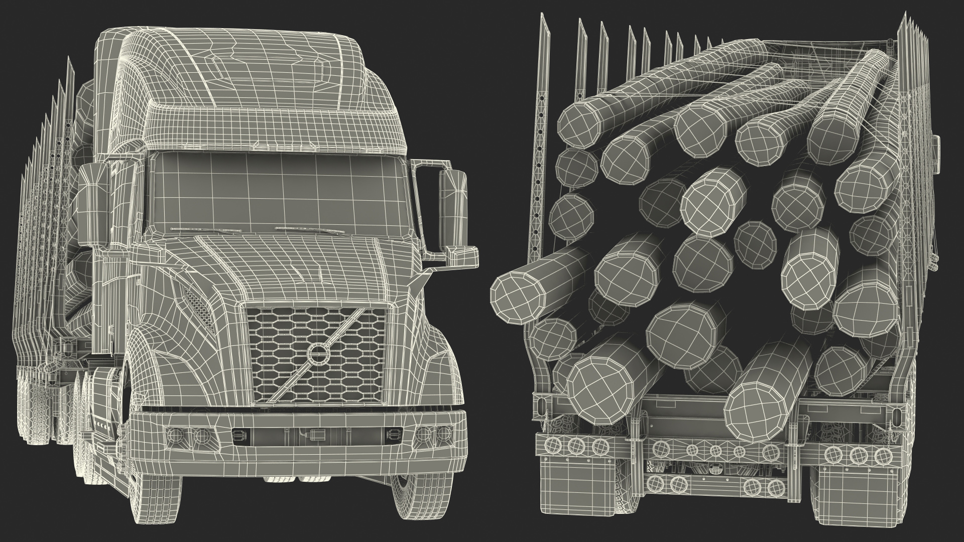 3D model Volvo VNL 860 Truck with Logging Trailer