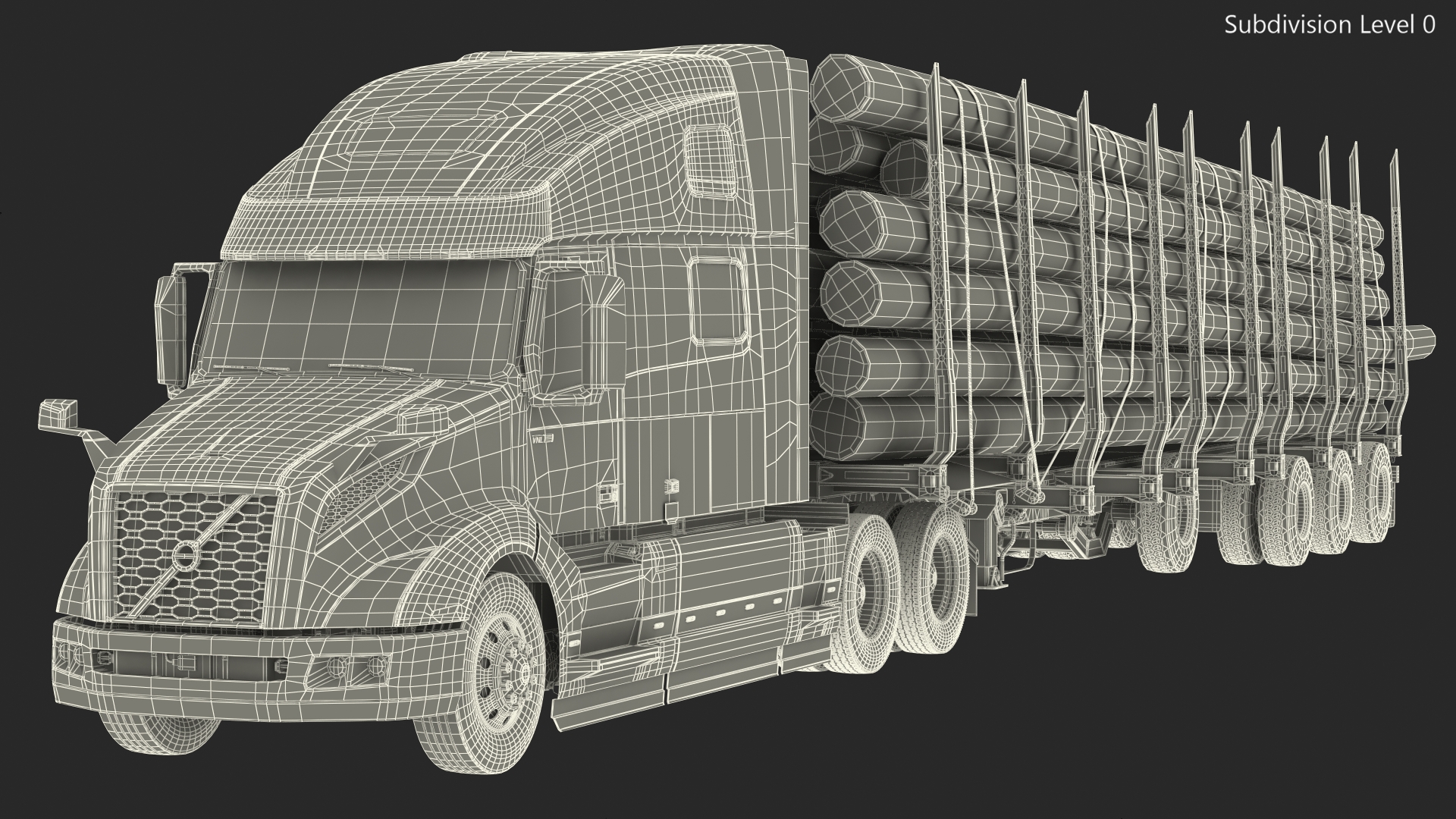 3D model Volvo VNL 860 Truck with Logging Trailer