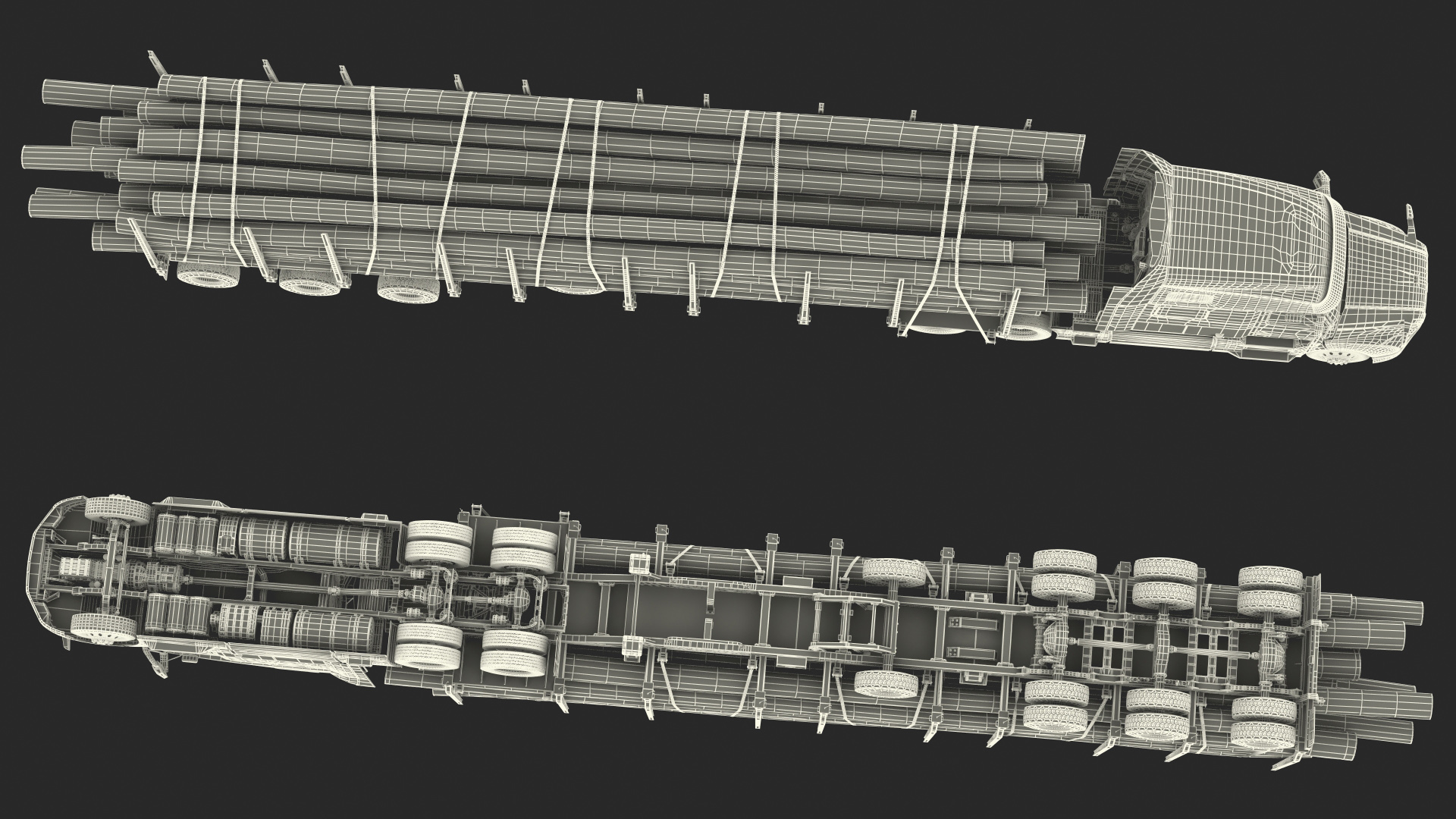 3D model Volvo VNL 860 Truck with Logging Trailer