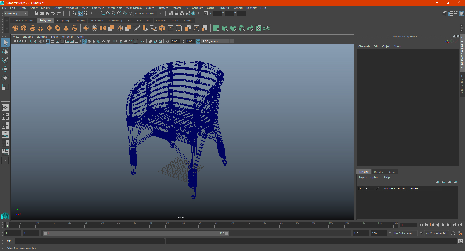 3D model Bamboo Chair with Armrest