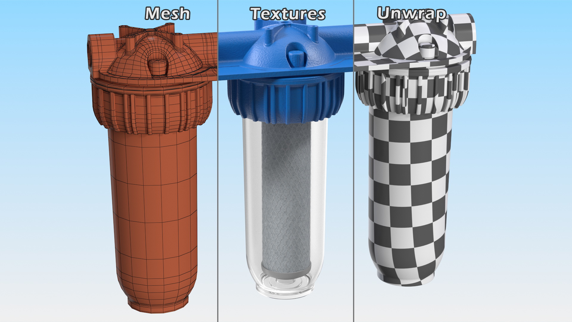 3D Triple Stage Water Filter Housing with Filters