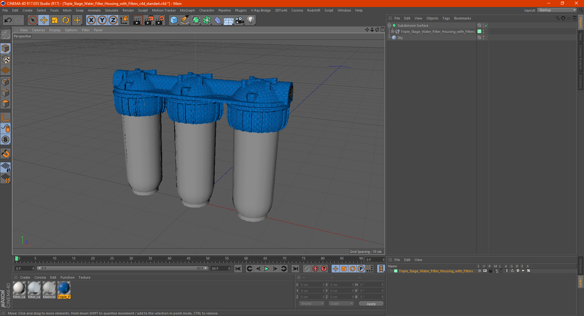 3D Triple Stage Water Filter Housing with Filters