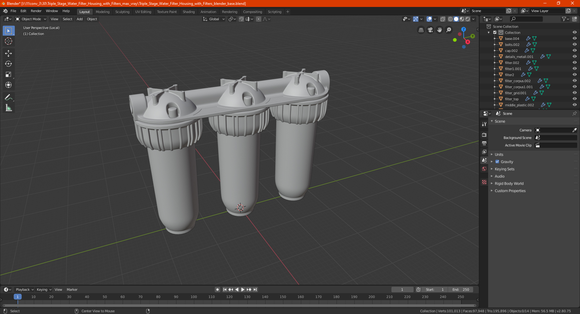 3D Triple Stage Water Filter Housing with Filters