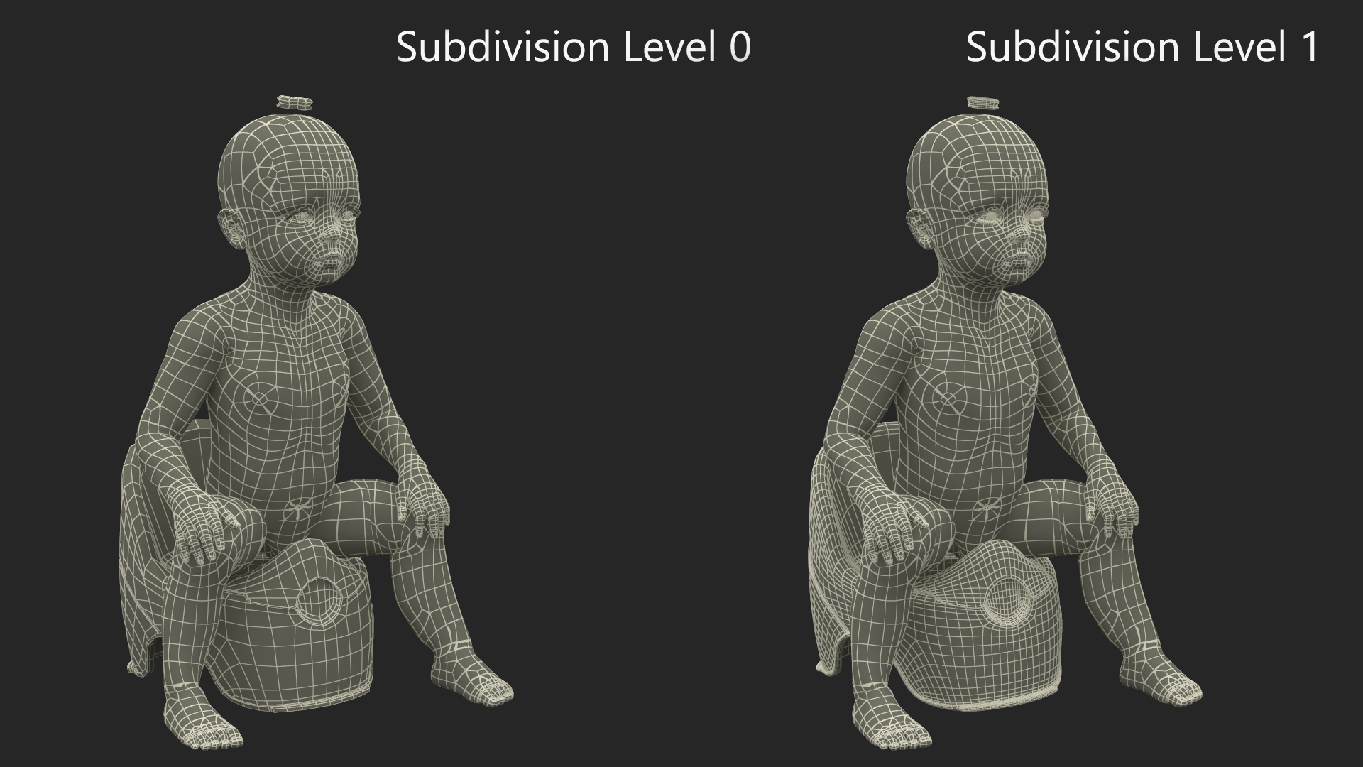 Baby Girl on Potty Fur Rigged 3D model