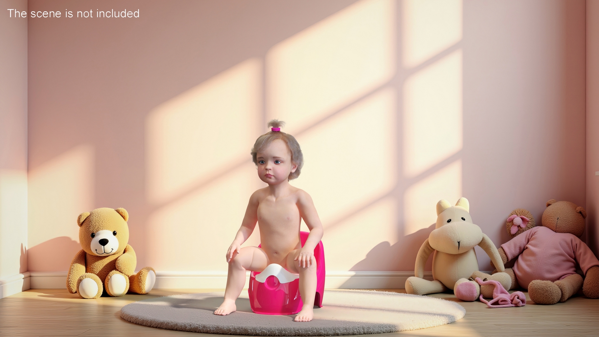 Baby Girl on Potty Fur Rigged 3D model