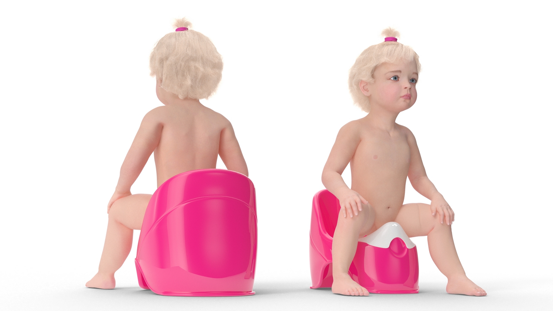 Baby Girl on Potty Fur Rigged 3D model