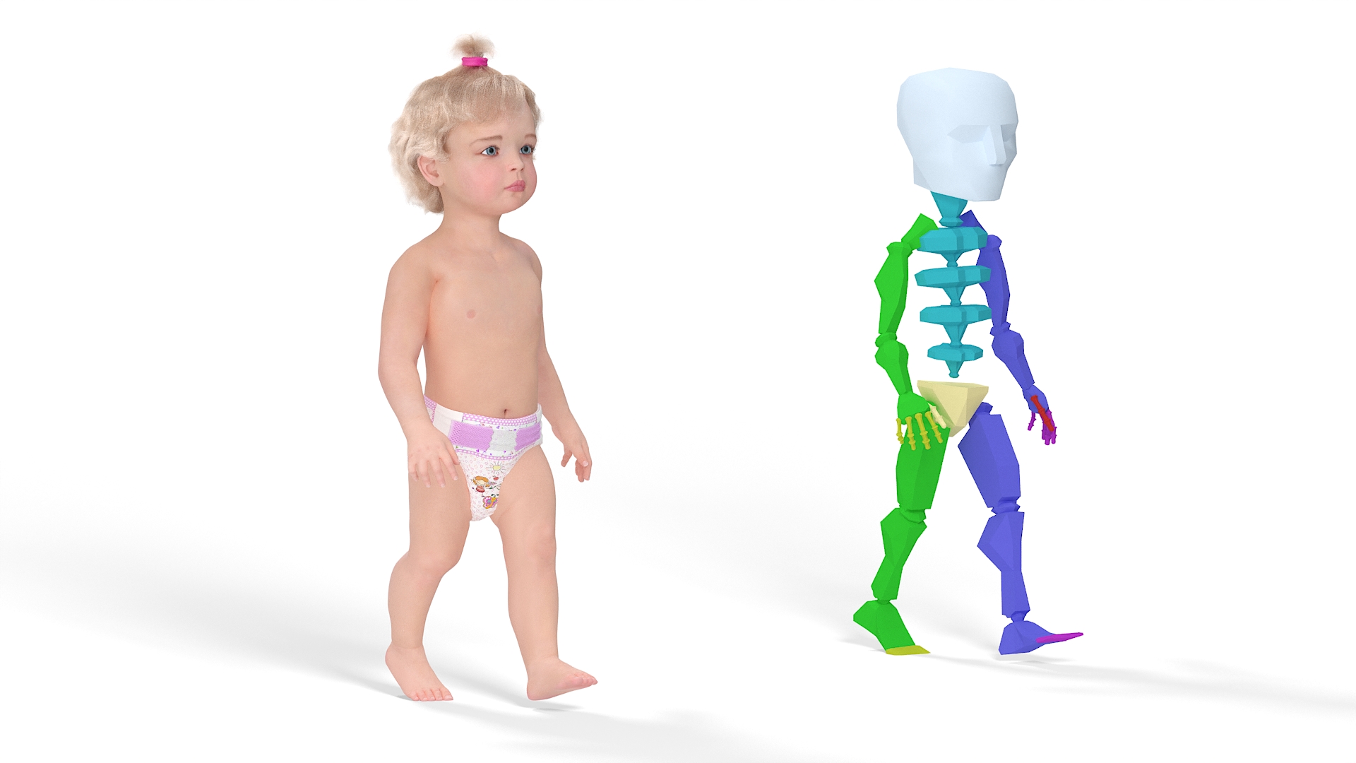Baby Girl on Potty Fur Rigged 3D model