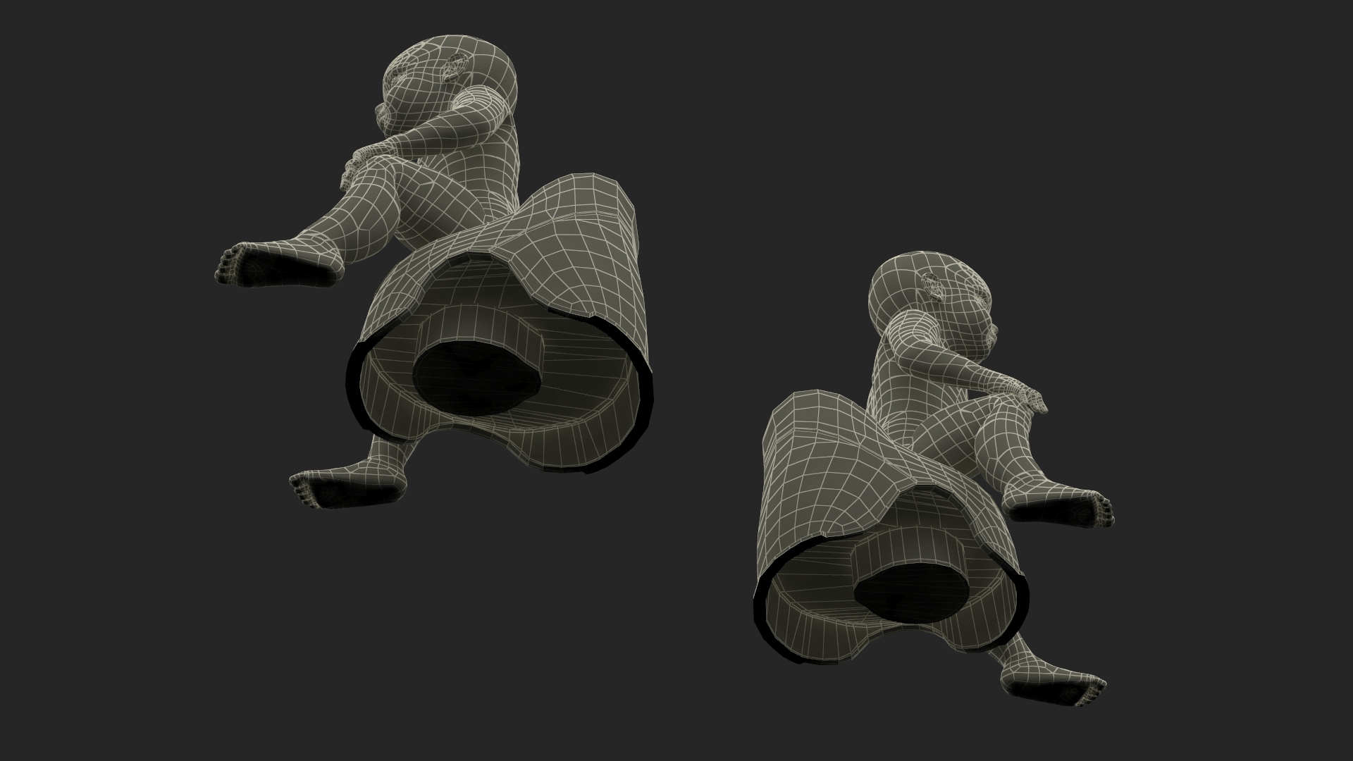 Baby Girl on Potty Fur Rigged 3D model