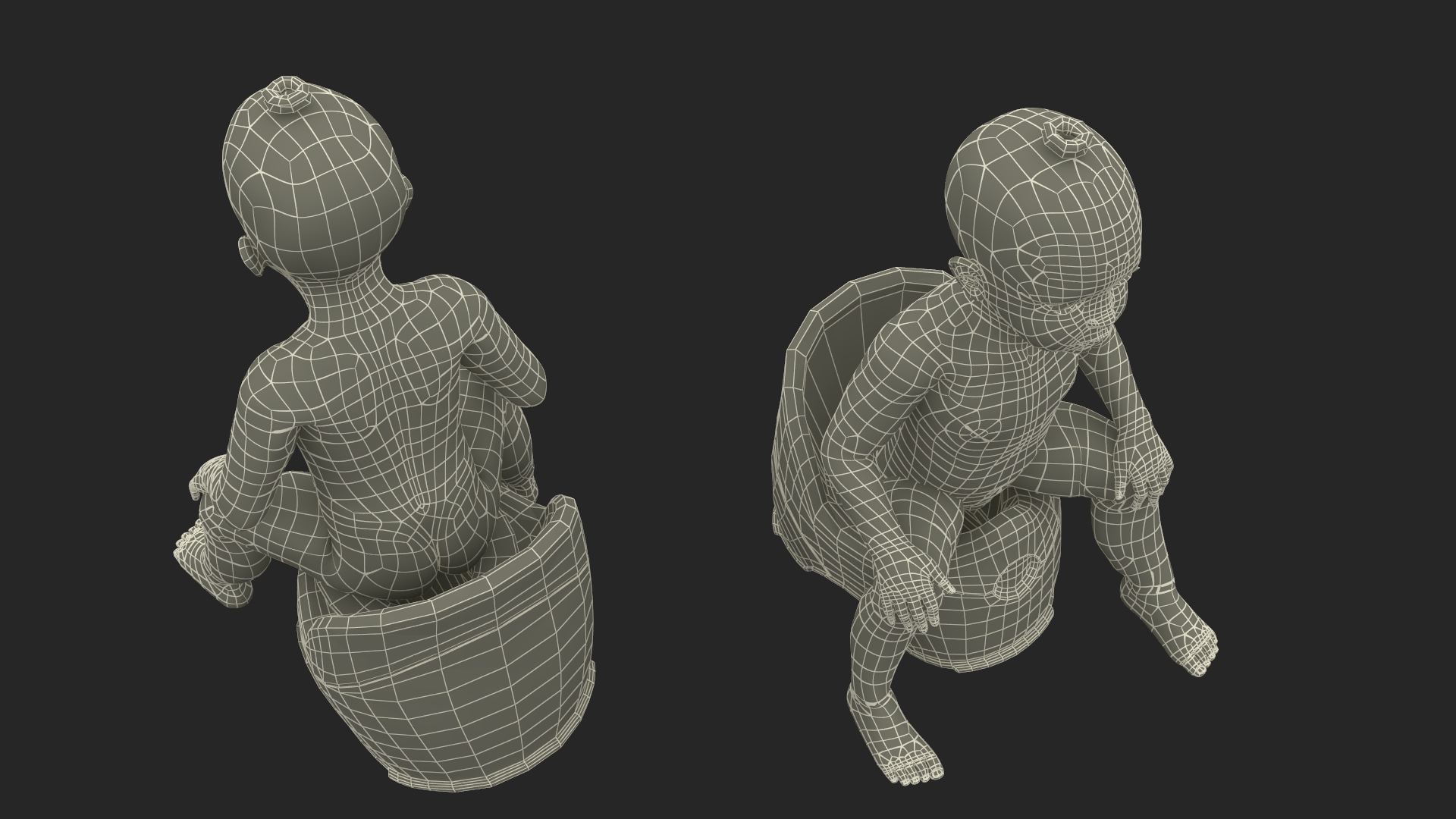Baby Girl on Potty Fur Rigged 3D model