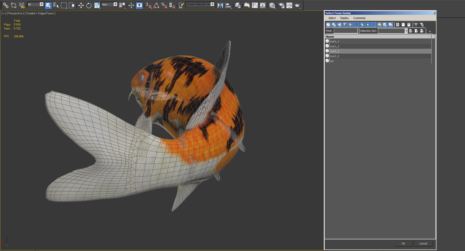3D Koi Fish Swiming Pose