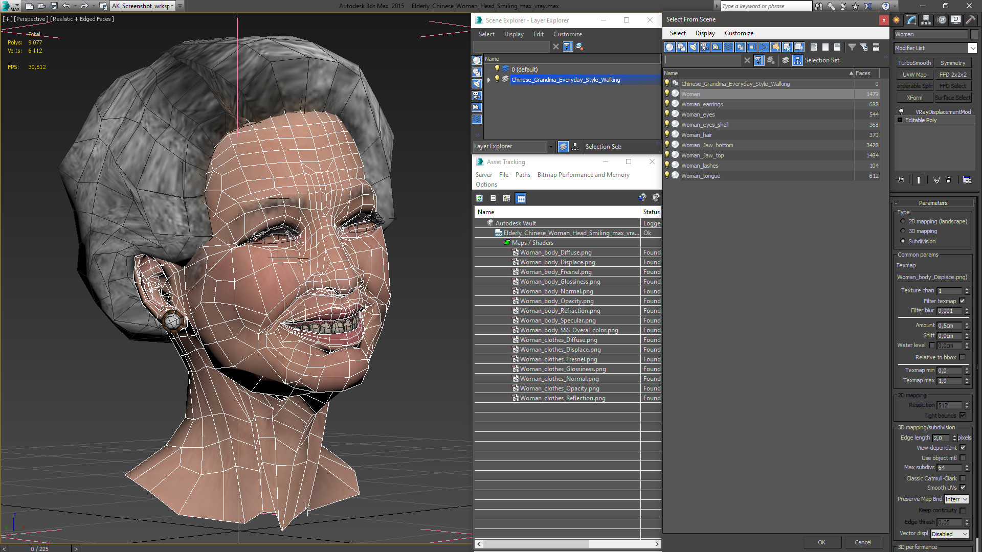 Elderly Chinese Woman Head Smiling 3D model