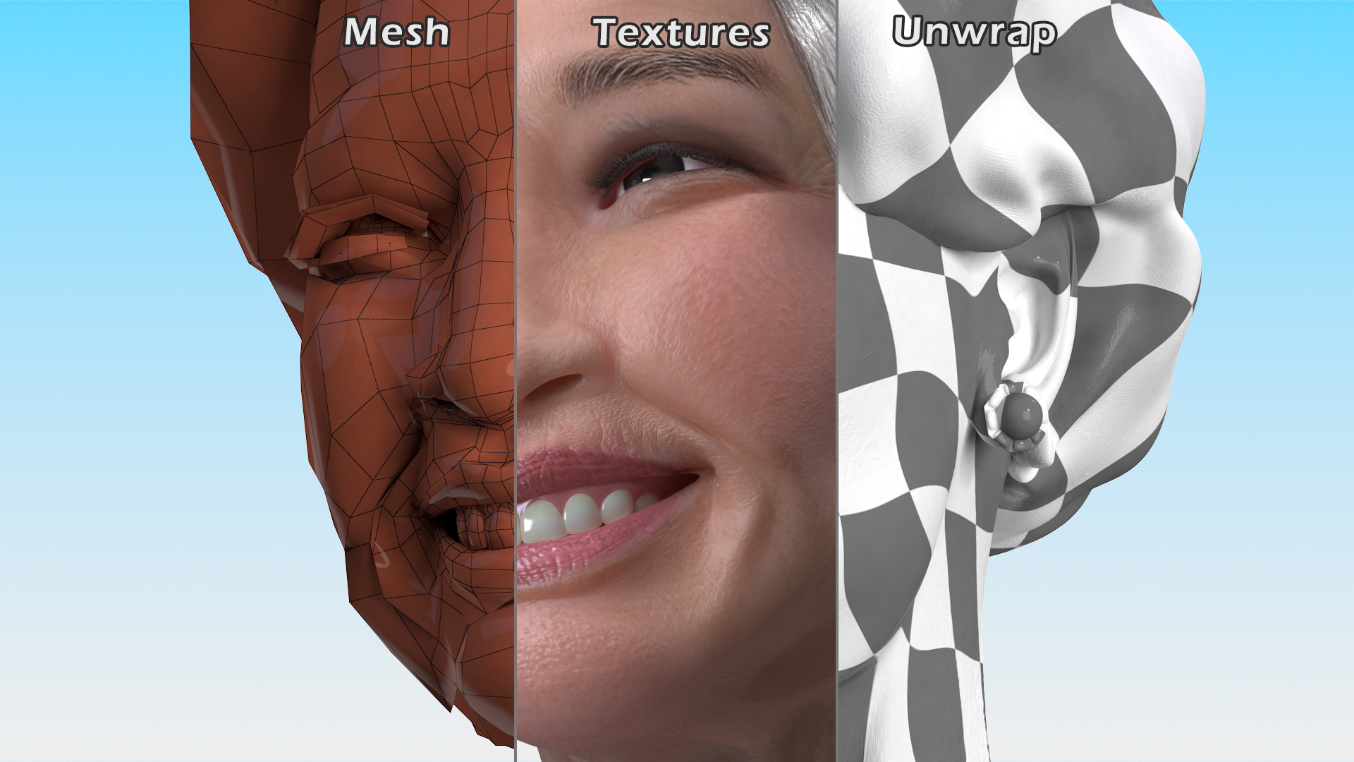 Elderly Chinese Woman Head Smiling 3D model