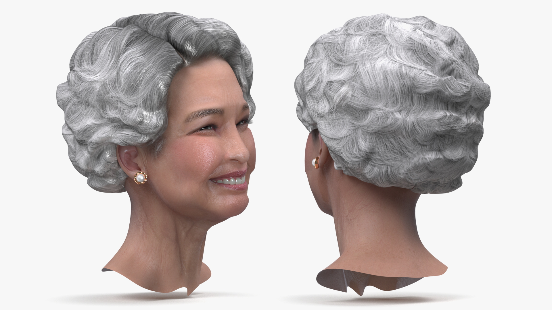 Elderly Chinese Woman Head Smiling 3D model